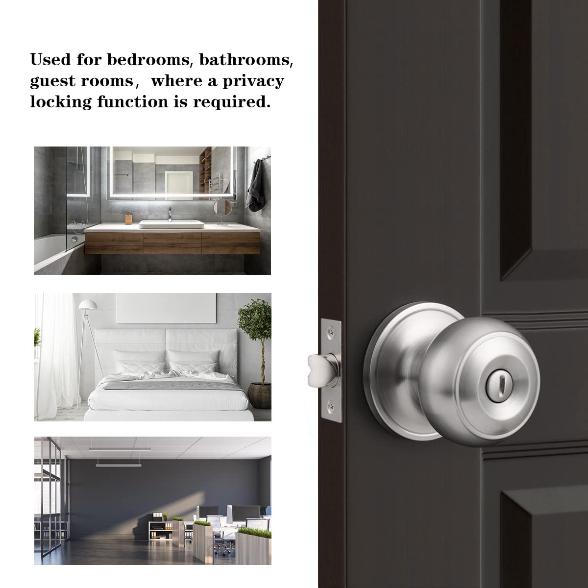 Probrico Brushed Nickel Bed/Bath Knobs Keyless Privacy Interior Doors Locksets, 5 Pack