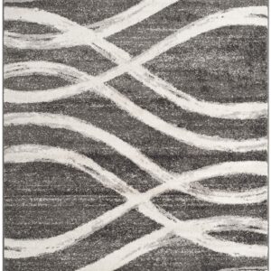 SAFAVIEH Adirondack Collection Area Rug - 6' x 9', Charcoal & Ivory, Modern Wave Distressed Design, Non-Shedding & Easy Care, Ideal for High Traffic Areas in Living Room, Bedroom (ADR125R)