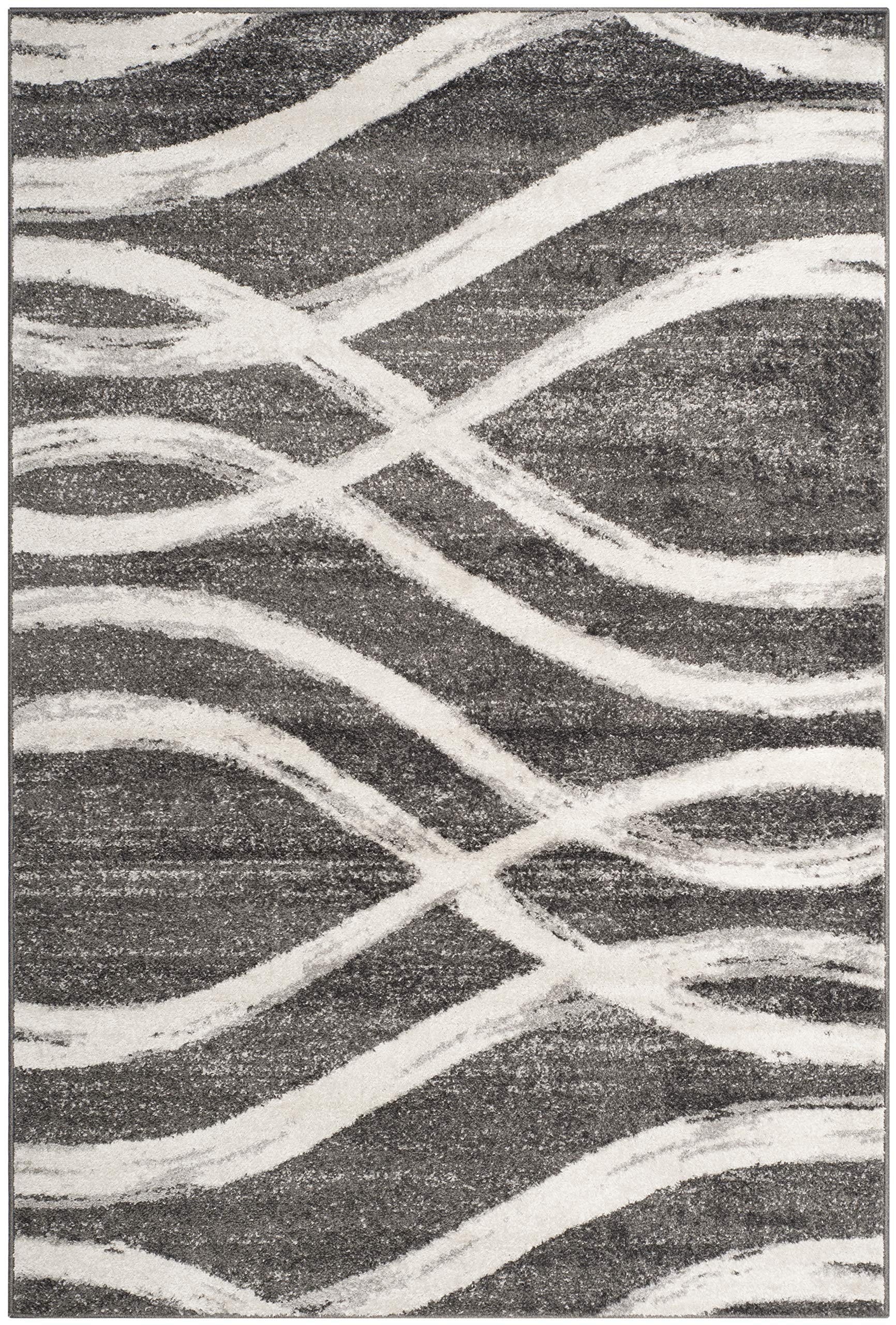 SAFAVIEH Adirondack Collection Area Rug - 6' x 9', Charcoal & Ivory, Modern Wave Distressed Design, Non-Shedding & Easy Care, Ideal for High Traffic Areas in Living Room, Bedroom (ADR125R)