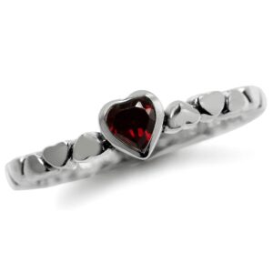 Silvershake Natural Garnet 925 Sterling Silver Stack Stackable Heart Solitaire Ring Size 10