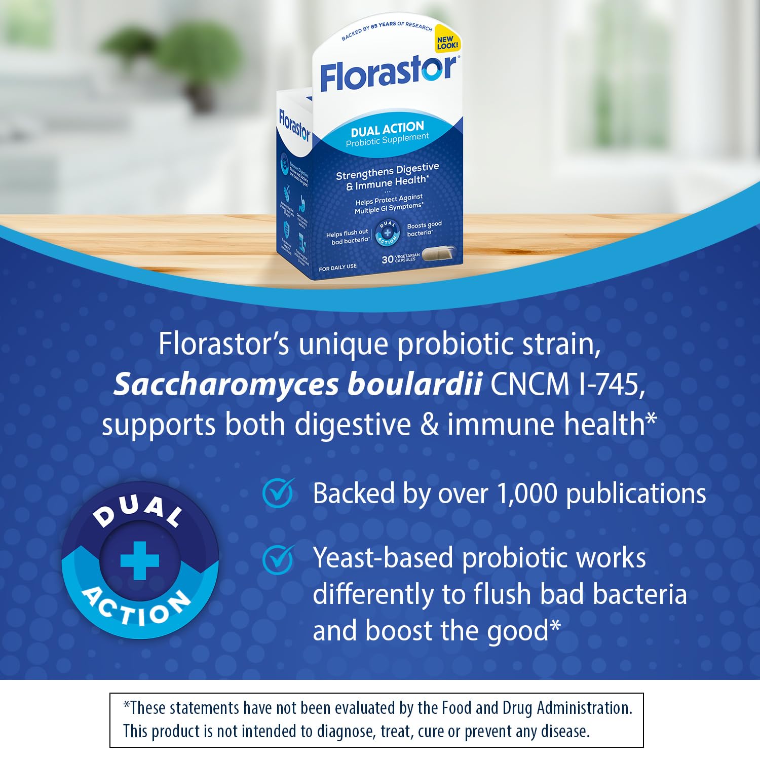 Florastor Probiotics for Digestive & Immune Health, 30 Capsules, Probiotics for Women & Men, Helps Flush Out Bad Bacteria, Boost The Good with Our Strain Saccharomyces Boulardii, Packaging May Vary