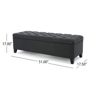 Christopher Knight Home Ottilie Fabric Storage Ottoman, Dark Grey Dimensions: 17.50”D x 51.00”W x 17.00”H