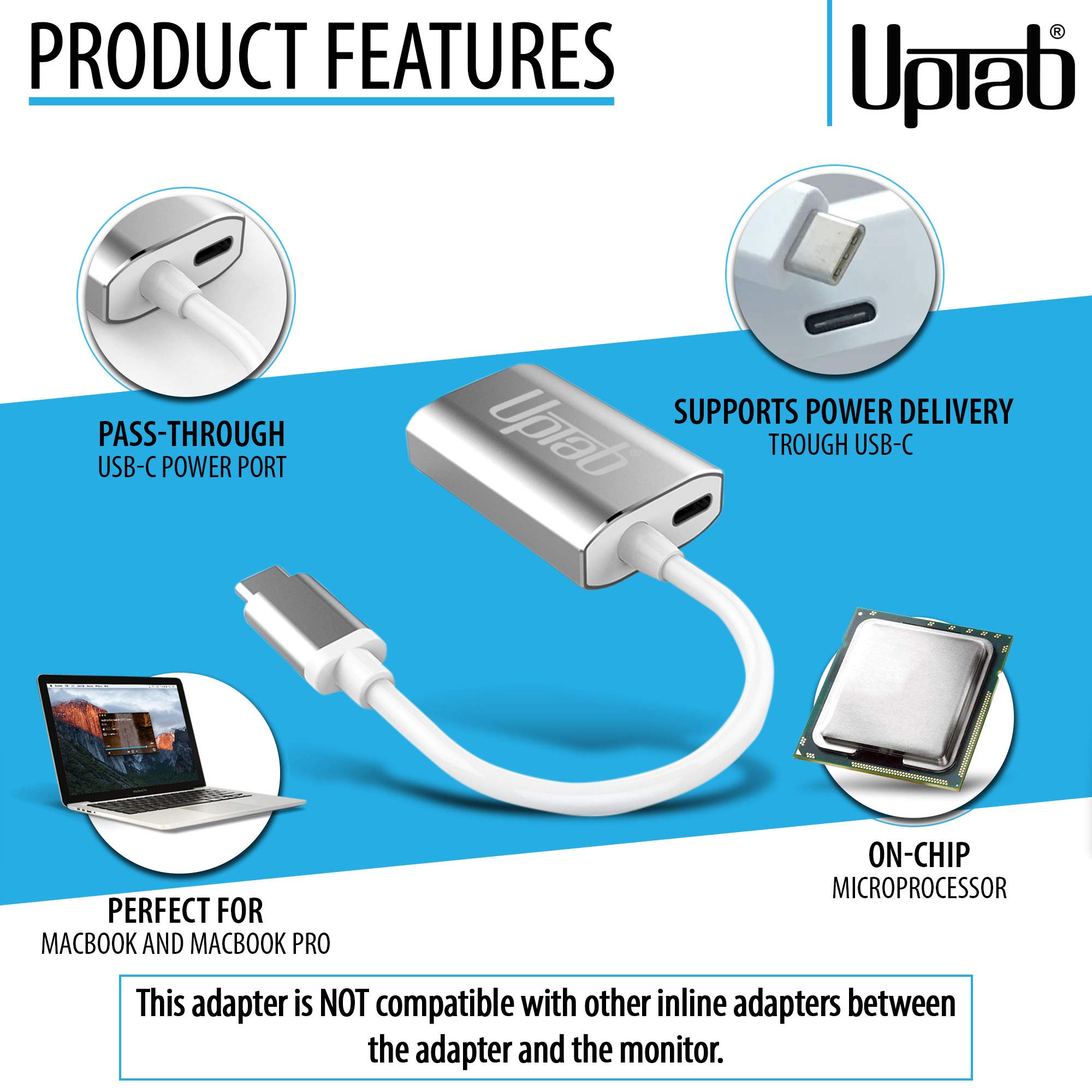 UPTab USB C to Mini DisplayPort Adapter UPTab (4K@60Hz) USB-C/Thunderbolt 3 to MDP Adapter with Power Port for New M2 MacBook Pro/Air, iPad Pro, Mac Mini M1/M2, iMac and More (Silver)