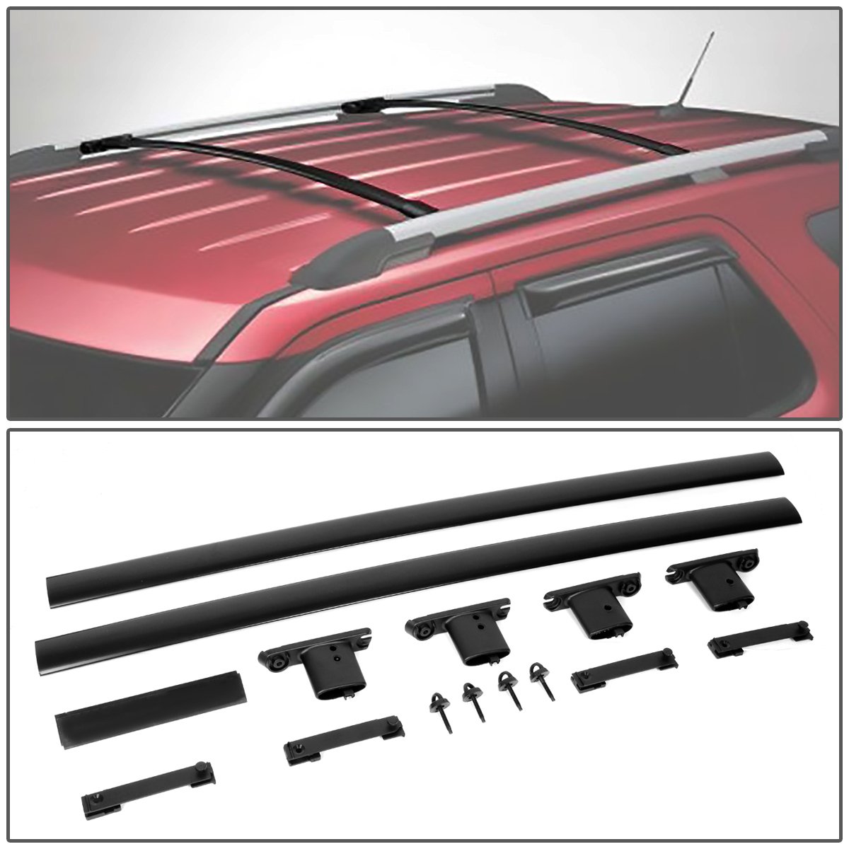 DNA Motoring RR-FEX11 OEM Style Aluminum Roof Rack Cross Bars Compatible with 11-15 Ford Explorer, 150lbs Max Load , Black