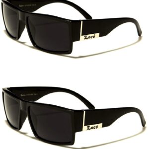 2 Pack - Locs Sunglasses Black Gangster Sunglasses, 5.5w x 1.75h