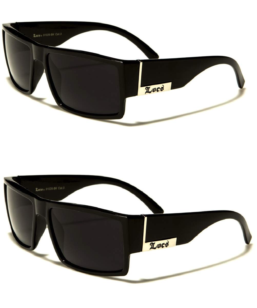 2 Pack - Locs Sunglasses Black Gangster Sunglasses, 5.5w x 1.75h