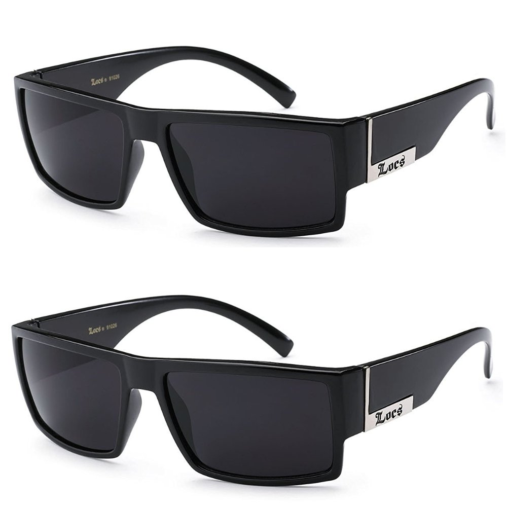 2 Pack - Locs Sunglasses Black Gangster Sunglasses, 5.5w x 1.75h