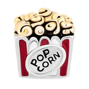 QueenCharms Hot Food Popcorn for Movies European Bead Charm for Bracelet