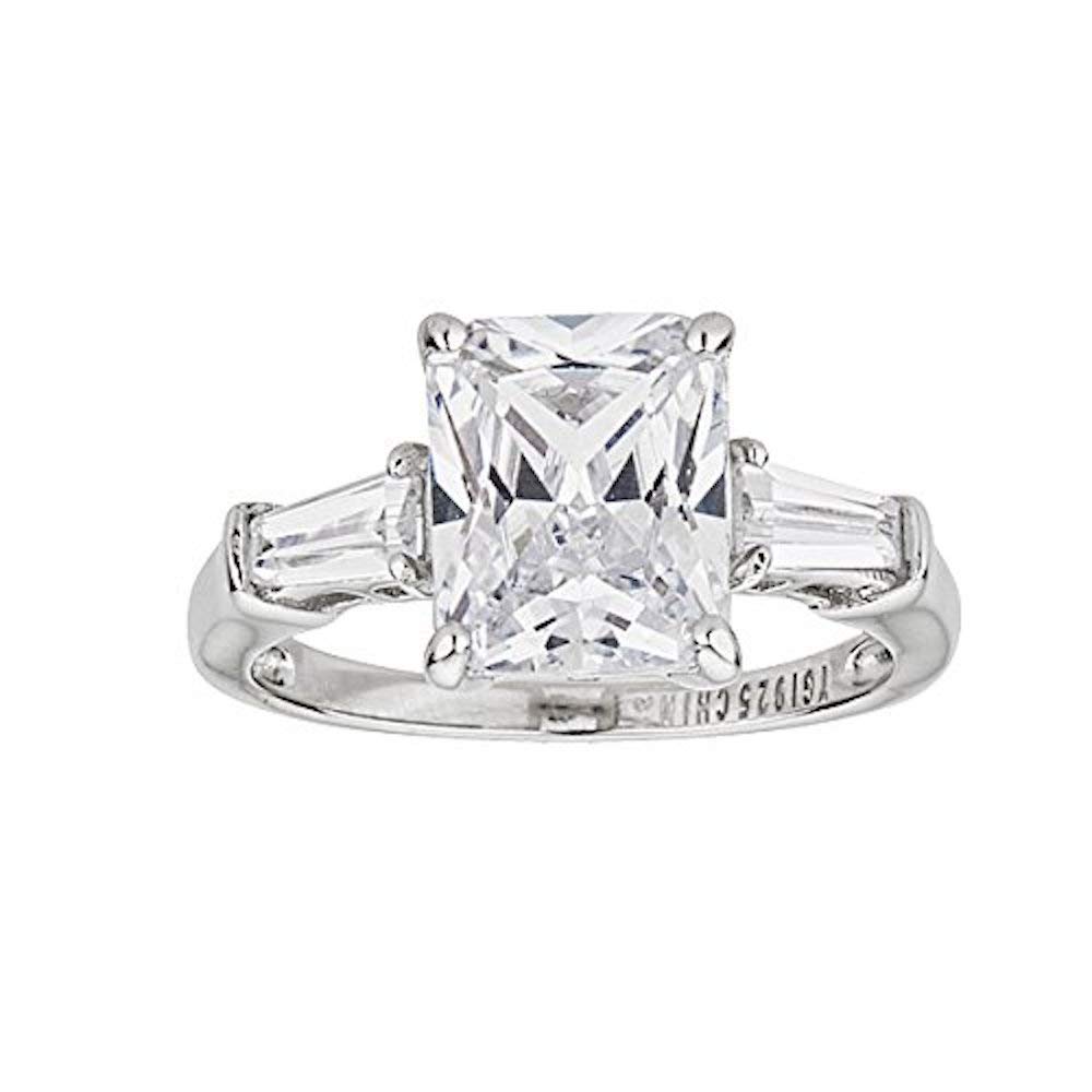 DECADENCE Sterling Silver Rhodium 10.00mm Radiant Cut Classic Cubic Zirconia Engagement Ring