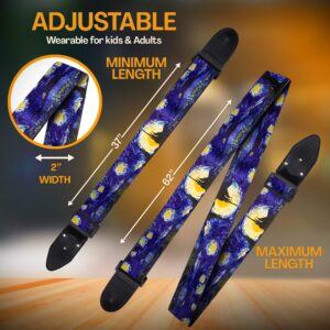 Van Gogh "Starry Night" Guitar Strap for Bass , Electric & Acoustic Guitar Includes 2 Strap Locks & 2 Matching Picks. Adjustable Cotton Guitar Strap - Best Gift Set for Men Women Guitari Players