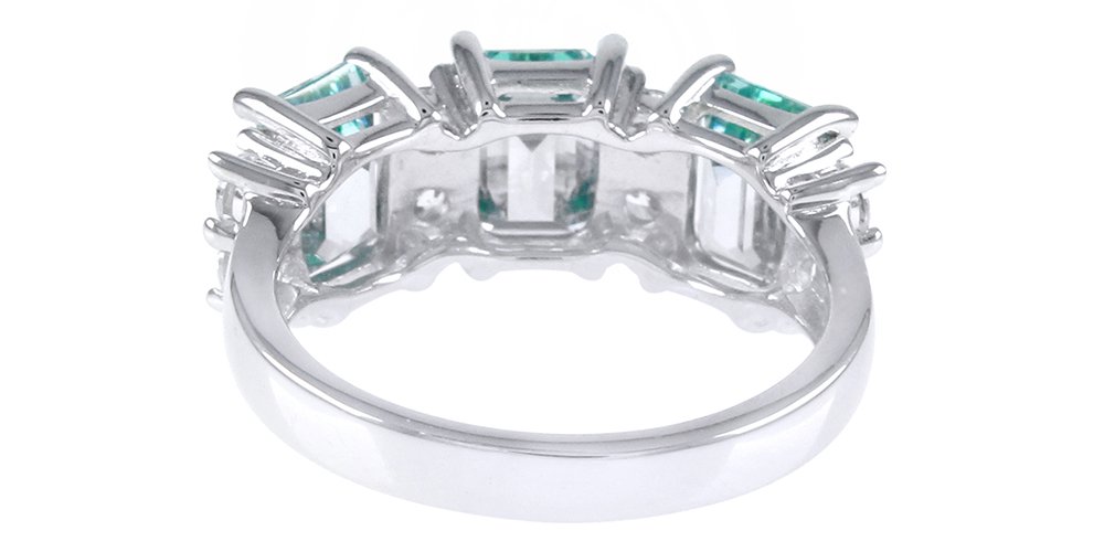 Jewel Zone US Simulated Blue Green Tourmaline & White Cubic Zirconia Three Stone Engagement Ring in Sterling Silver