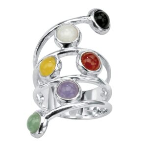 PalmBeach Sterling Silver Round Genuine Multicolor Bezel Set Jade Ring Sizes 7-12 Size 8