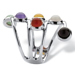 PalmBeach Sterling Silver Round Genuine Multicolor Bezel Set Jade Ring Sizes 7-12 Size 8