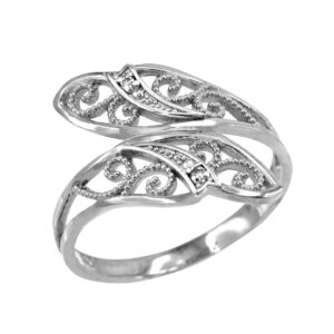 modern contemporary rings double leaf filigree ring in high polish 925 sterling silver (size 8)