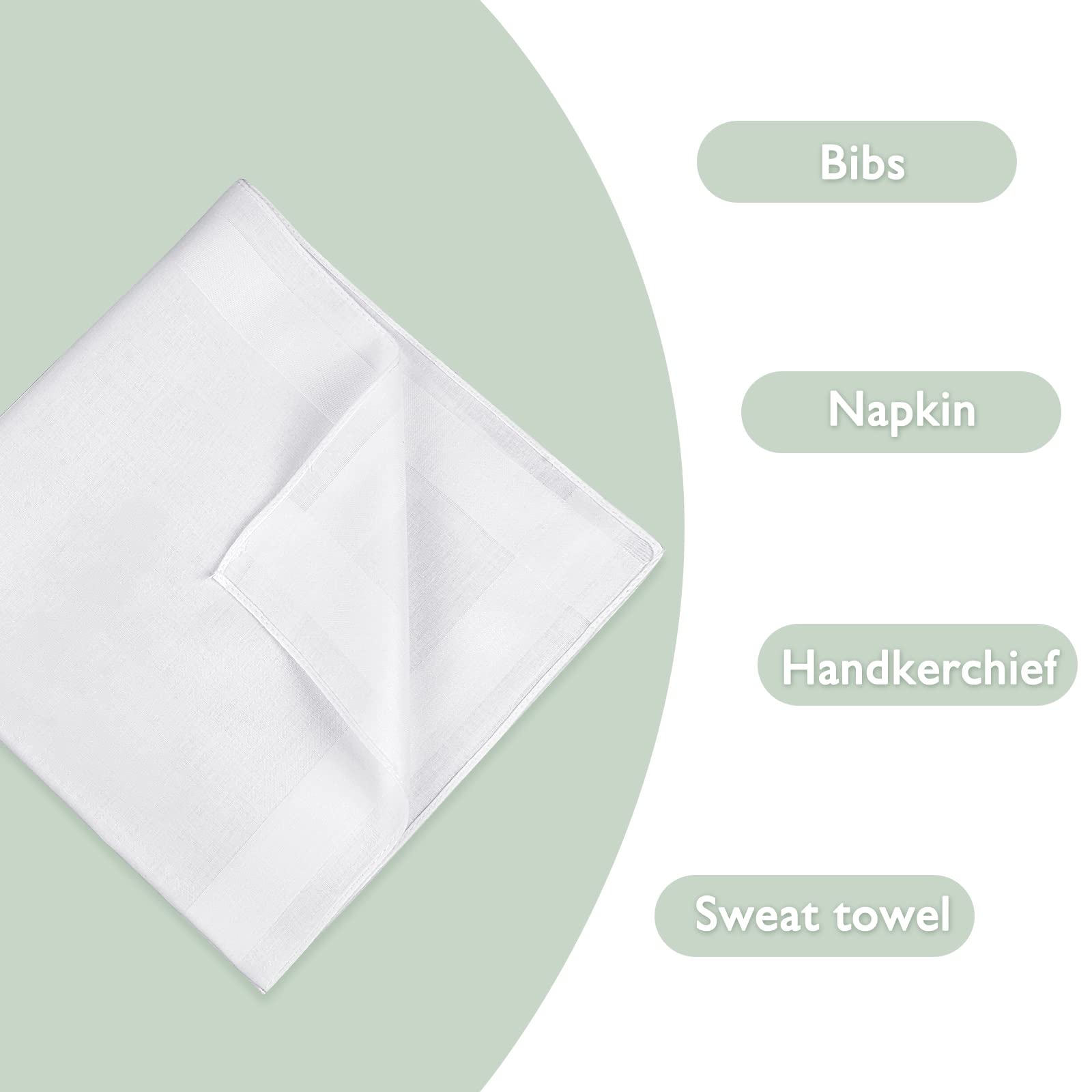 Zenssia Men's White Pure Cotton Handkerchiefs with Hem, Pack of 12 Pieces Hankies