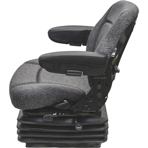 K&M Uni Pro KM 1003 Deluxe Seat and Suspension with 12 Volt Compressor - Fabric, Gray, Model Number 7915