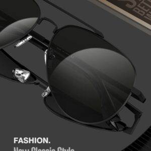 LUENX Aviator Sunglasses for Men Womens Polarized Driving Shades Black Lens Black Metal Frame Classic Style 60mm