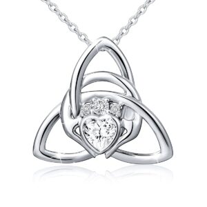 FLYOW 925 Sterling Silver Good Luck Irish Claddagh Celtic Knot Love Heart Pendant Necklace for Women Ladies Birthday Valentine's Day Graduation Christmas, 18 Inch Rolo Chain