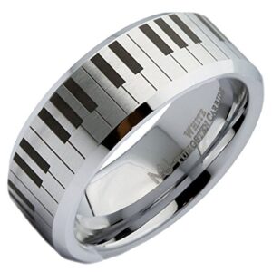 mj metals jewelry white tungsten carbide piano keyboard design 6mm brushed finish with a polished comfort fit wedding band size 6.5