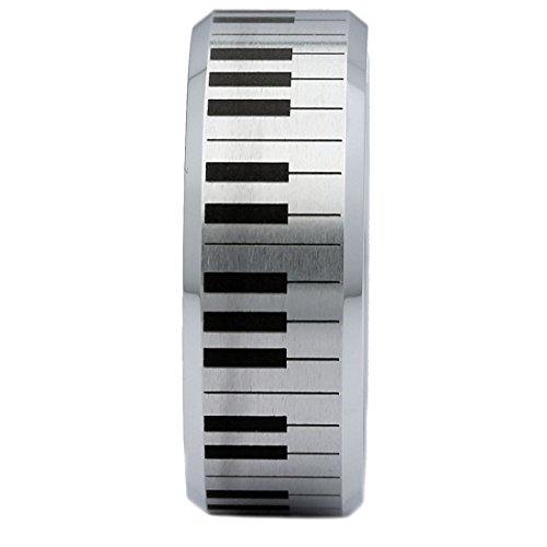 MJ Metals Jewelry White Tungsten Carbide Piano Keyboard Design 6mm Brushed Finish with a Polished COMFORT FIT Wedding Band Size 6.5