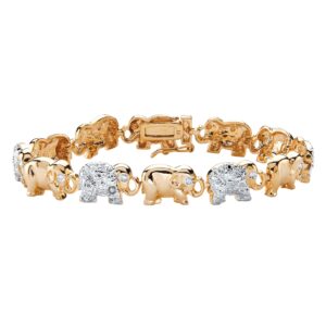 palmbeach yellow gold-plated genuine diamond accent elephant parade bracelet (9.5mm), box clasp, 7.25 inches