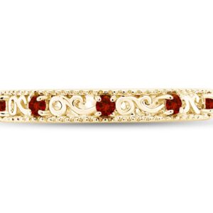 Jewel Zone US Round Cut Simulated Red Garnet 3.25 MM Stackable Ring in 14K Yellow Gold Over Sterling Silver