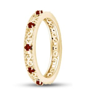 Jewel Zone US Round Cut Simulated Red Garnet 3.25 MM Stackable Ring in 14K Yellow Gold Over Sterling Silver