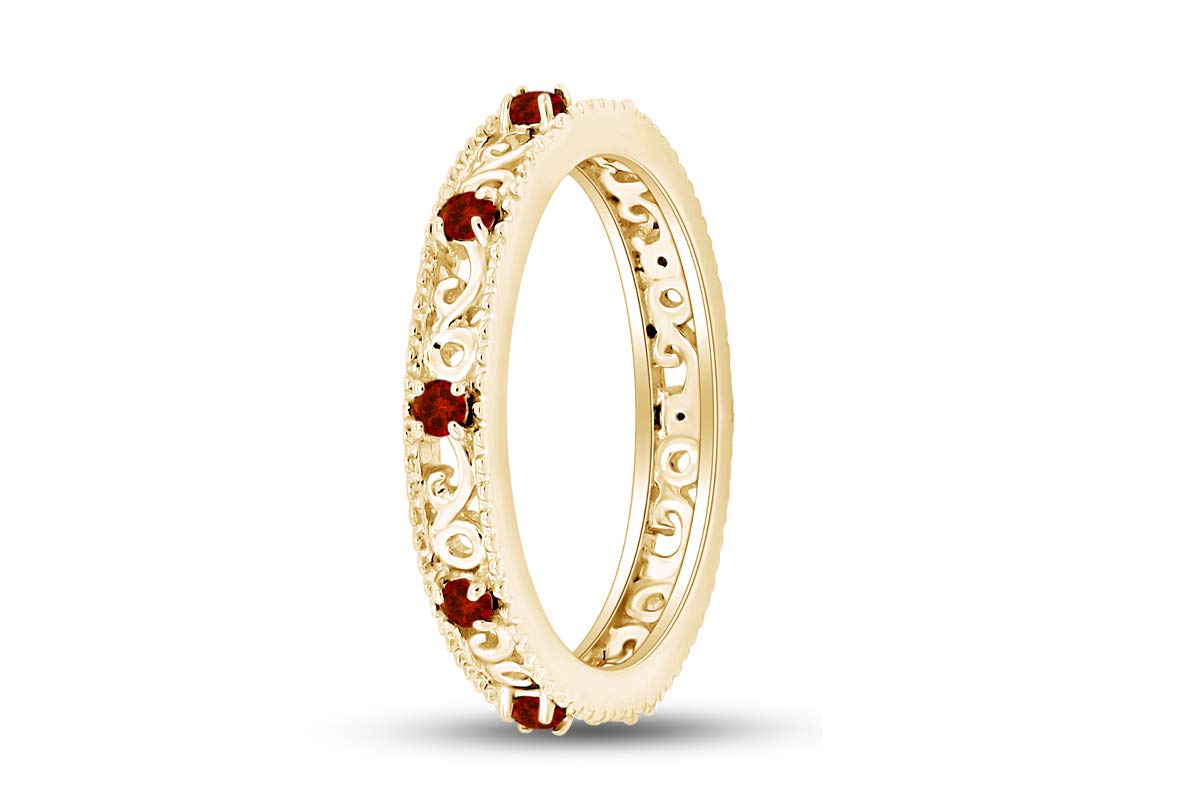 Jewel Zone US Round Cut Simulated Red Garnet 3.25 MM Stackable Ring in 14K Yellow Gold Over Sterling Silver