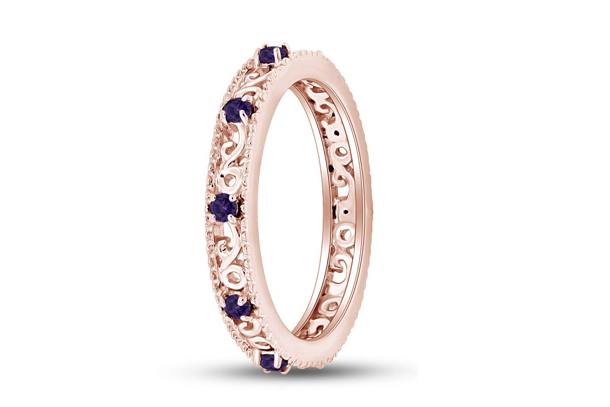 Jewel Zone US Round Cut Purple Simulated Alexandrite Stackable Ring in 14K Rose Gold Over Sterling Silver