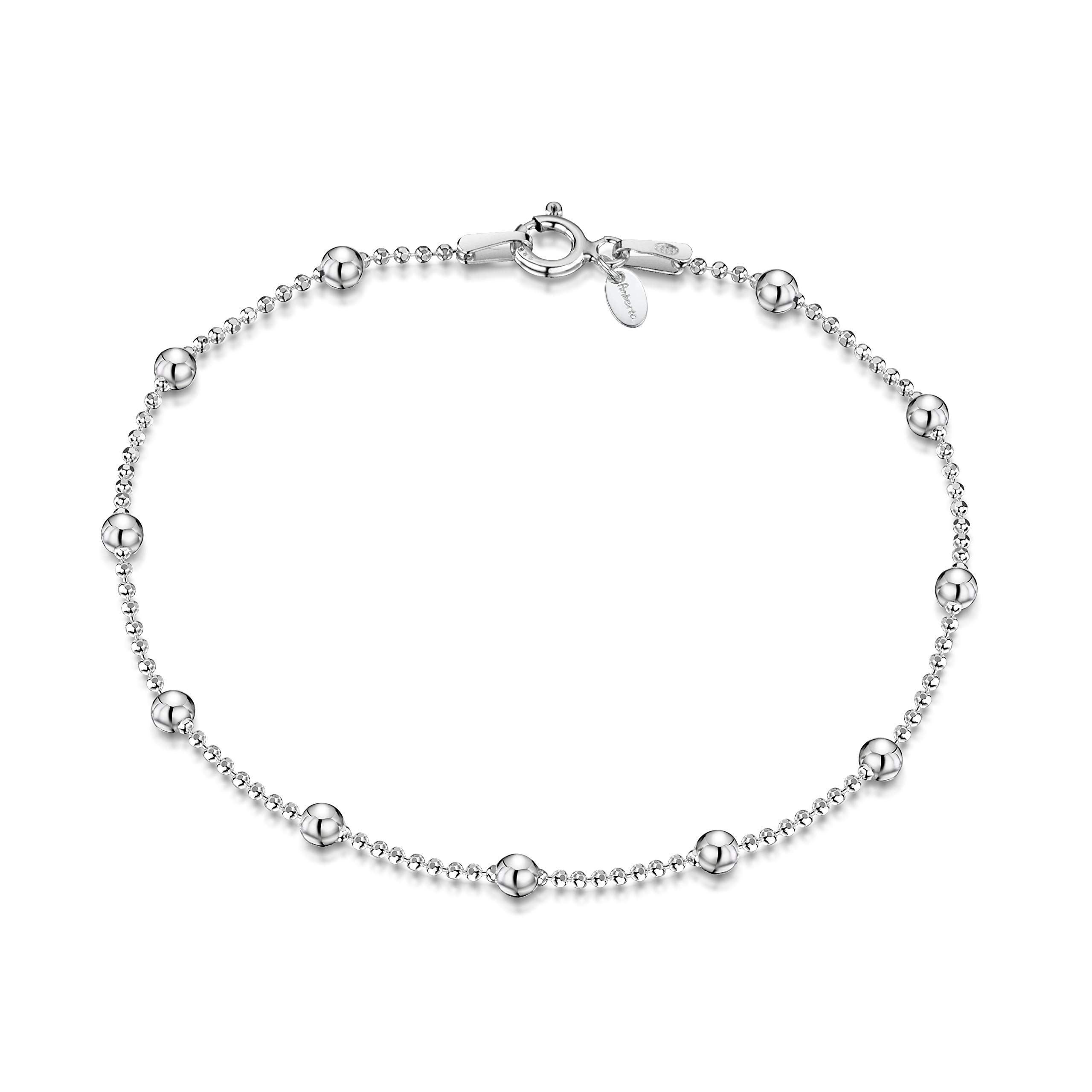 Amberta 925 Sterling Silver 3.2 mm / 1.1 mm Ball Bead Chain Bracelet Length 7.5" inch / 19 cm (7.5)