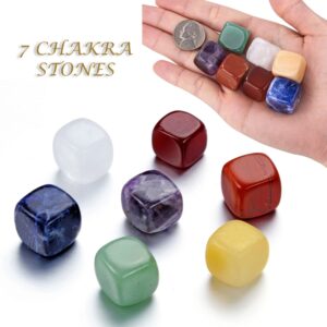 Top Plaza 7 Chakra Reiki Healing Crystals Yoga Balance Irregular Shape Polished Tumbled Palm Stones W/ 7 Chakra Healing Crystal Bracelet (7 Chakra Bracelet Without Charm)