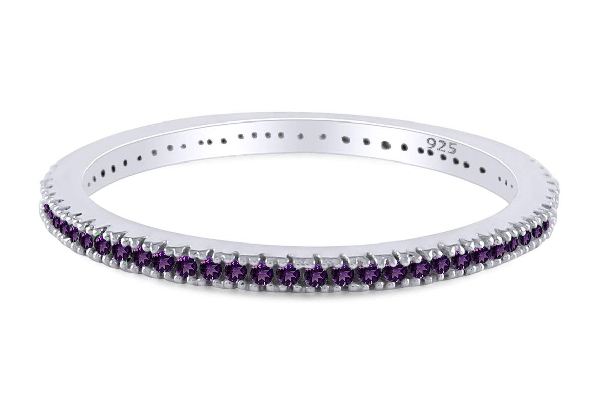 Jewel Zone US Simulated Amethyst Eternity Stackable Wedding Ring in 14k White Gold Over Sterling Silver (1/5 Cttw)