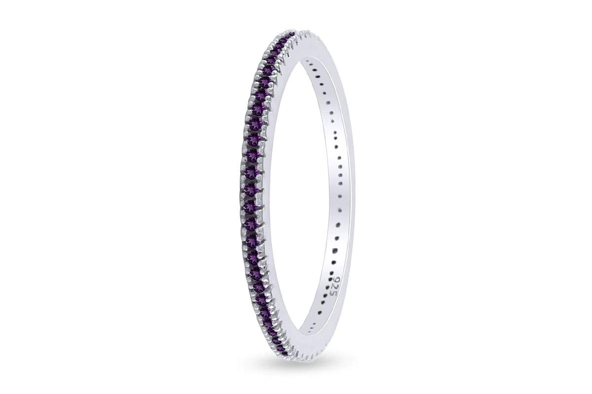 Jewel Zone US Simulated Amethyst Eternity Stackable Wedding Ring in 14k White Gold Over Sterling Silver (1/5 Cttw)