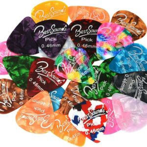 48 Pack Thin Guitar Picks, Mixed Colorful Celluloid Guitar Picks & Unique Guitar Gift for Acoustic Guitar, Bass and Electric Guitar (0.46mm)