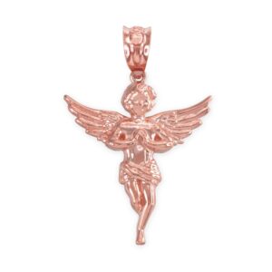 Religious Jewelry Textured 10k Rose Gold Praying Angel Charm Pendant