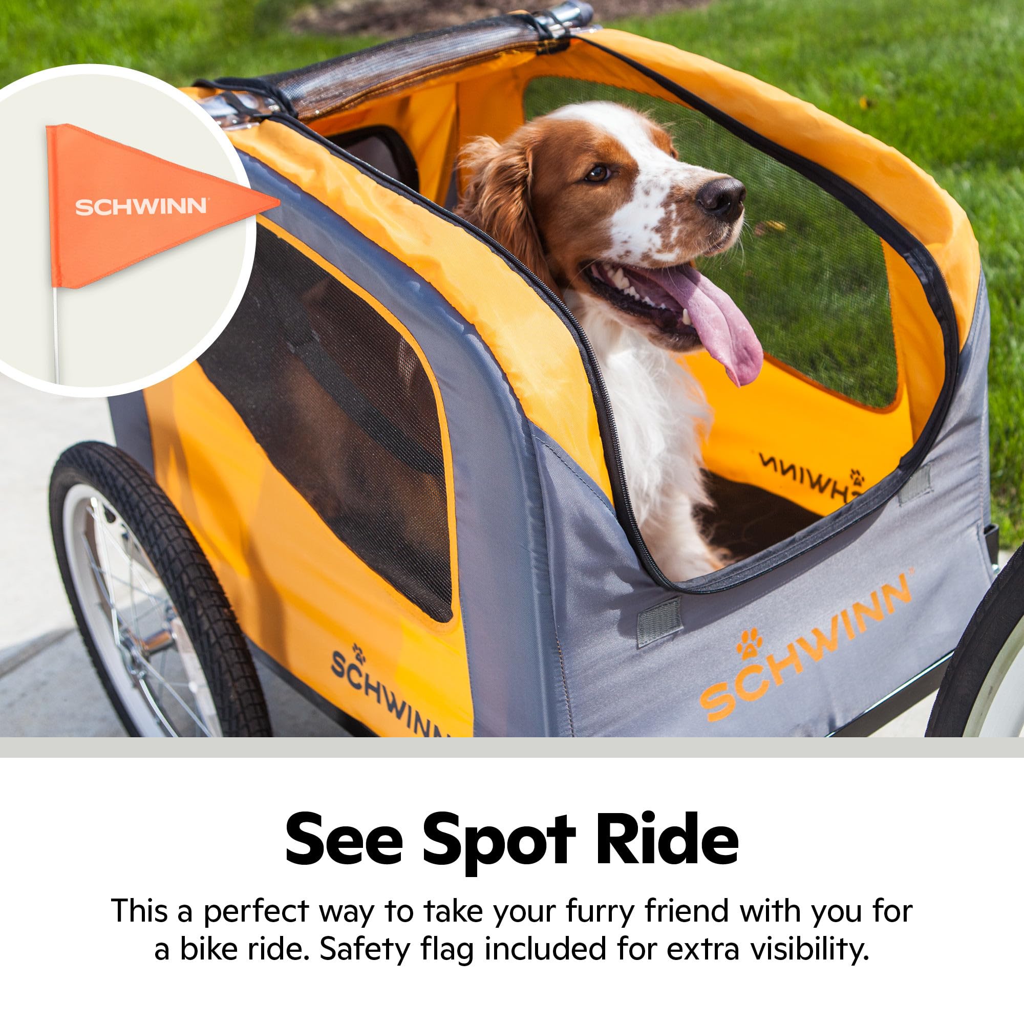 Schwinn 13-SC315 Rascal Bike Pet Trailer, For Small and Large Dogs, Lightweight, Tow with Bicycle, Up to 50 lbs. Small, Orange/Grey