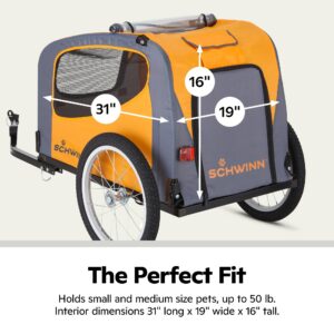 Schwinn 13-SC315 Rascal Bike Pet Trailer, For Small and Large Dogs, Lightweight, Tow with Bicycle, Up to 50 lbs. Small, Orange/Grey