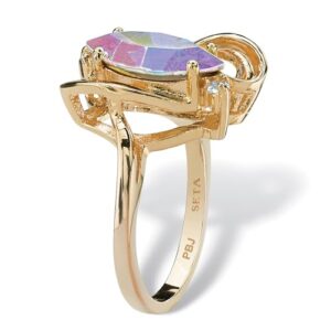 PalmBeach Yellow Gold-Plated Marquise Cut Aurora Borealis Crystal Ring Sizes 5-10 Size 7