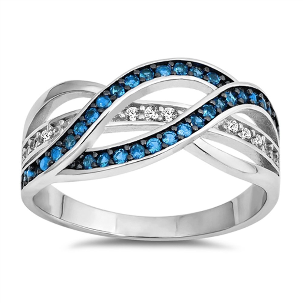 Infinity Knot Blue Simulated Topaz Promise Ring New 925 Sterling Silver Band Size 7