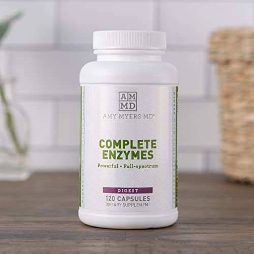 Amy Myers MD Digestive Enzymes for Digestion Aid - 19 Enzymes for Gut Health, Bloating & Stomach Issues - DPP-IV Protease Amylase Lipase Lactase Sucrase - Break down protein carb sugar fiber 120 Caps