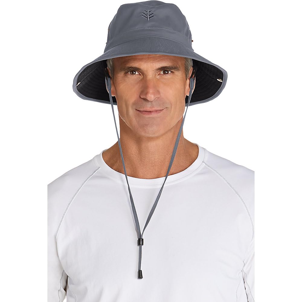 Coolibar UPF 50+ Men's Chase Featherweight Bucket Hat - Sun Protective (XX-Large- Carbon/Black)