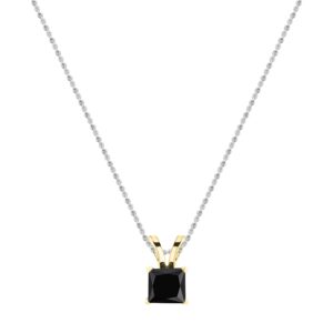 dazzlingrock collection 1.00 carat (ctw) princess black diamond solitaire pendant with 18 inch chain with silver chain 1 ct, 14k yellow gold