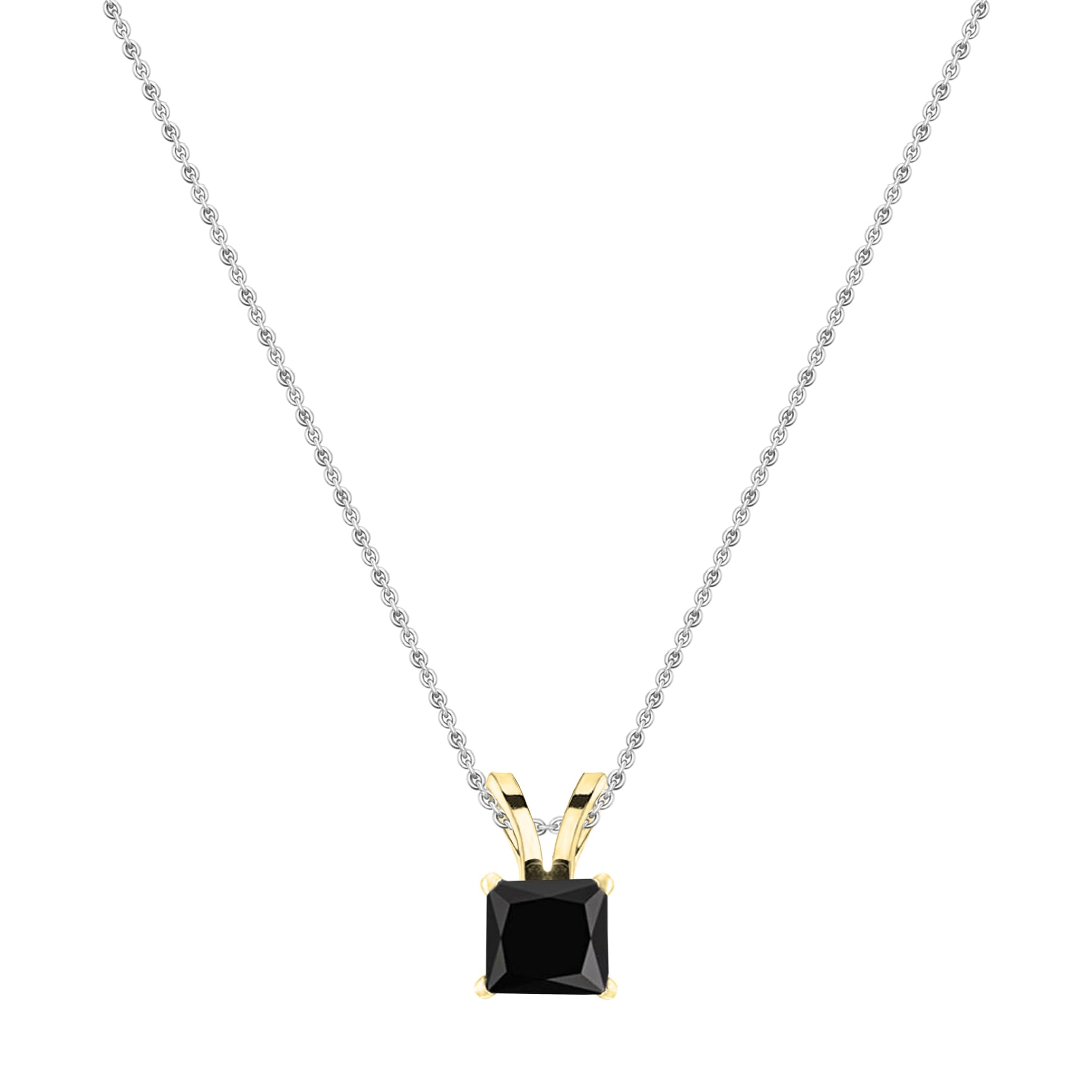 Dazzlingrock Collection 1.00 Carat (ctw) Princess Black Diamond Solitaire Pendant With 18 Inch Chain With Silver Chain 1 CT, 14K Yellow Gold