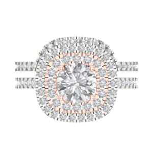 Clara Pucci 1.8ct Round Cut Real Zircon 14k White Rose Gold Halo Solitaire W/Accents Wedding Bridal Engagement Set Ring Band Size 7.5