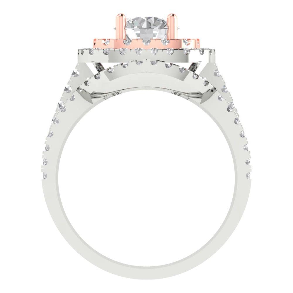 Clara Pucci 1.8ct Round Cut Real Zircon 14k White Rose Gold Halo Solitaire W/Accents Wedding Bridal Engagement Set Ring Band Size 7.5