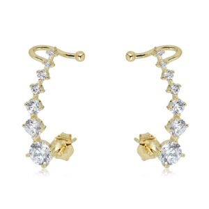 avora 10k yellow gold ear crawler/climber cuff simulated diamond cz earrings