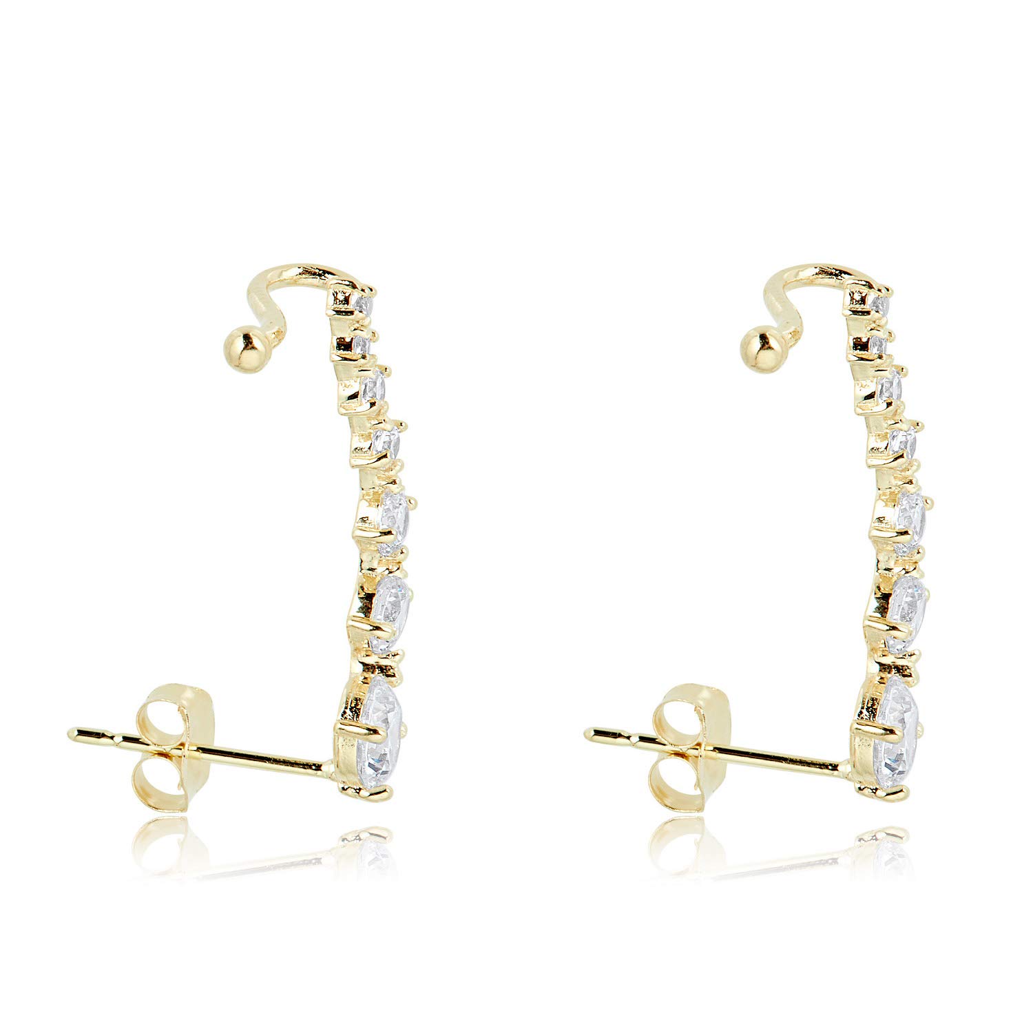 AVORA 10K Yellow Gold Ear Crawler/Climber Cuff Simulated Diamond CZ Earrings