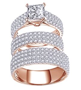 jewel zone us white cubic zirconia engagement and wedding fashion ring set in14k rose gold over sterling silver (4.5 cttw)