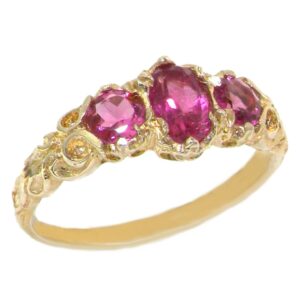 LetsBuyGold 10k Yellow Gold Natural Pink Tourmaline Womens Trilogy Ring - Size 5.75