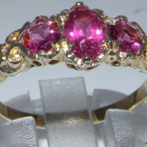 LetsBuyGold 10k Yellow Gold Natural Pink Tourmaline Womens Trilogy Ring - Size 5.75